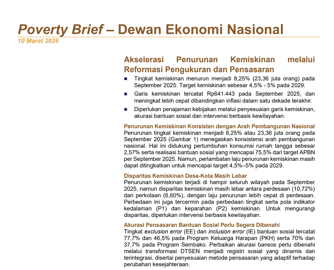 Akselerasi Penurunan Kemiskinan melalui Reformasi Pengukuran dan Pensasaran